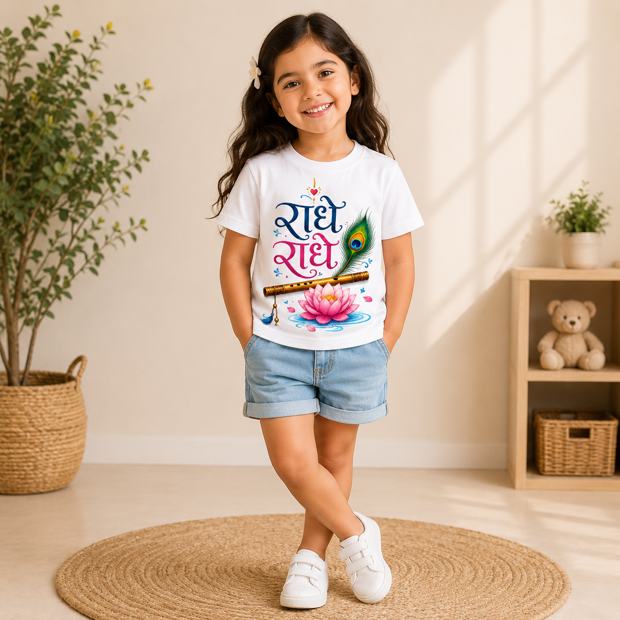 radhe radhe printed kids White t-shirt girl front