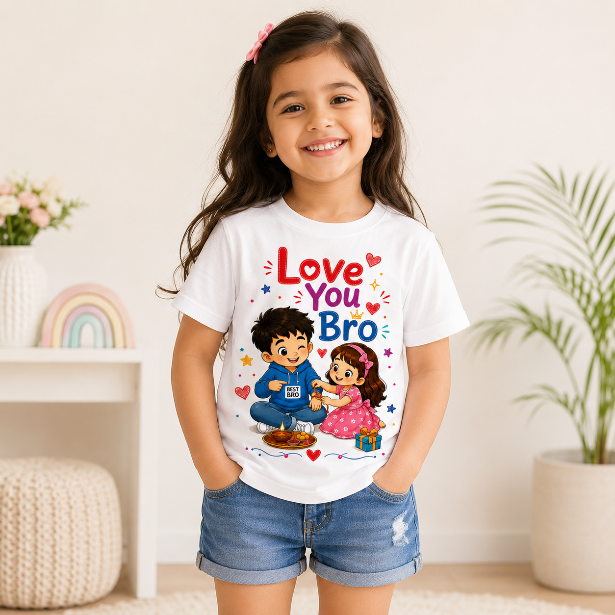 Raksha Bandhan Special Kids T Shirt Love You Bro Design Sibling Bond Cotton T-Shirt