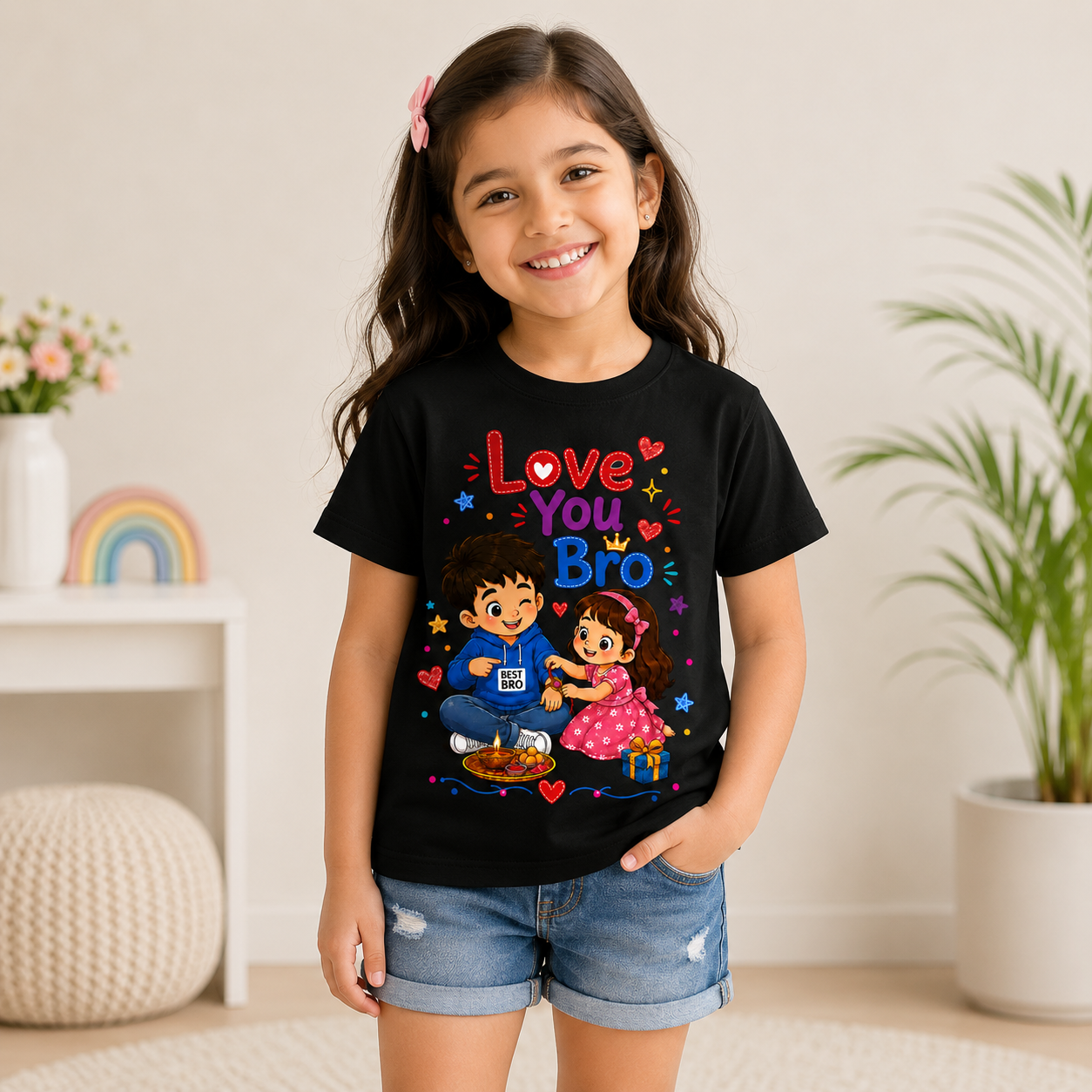 Raksha Bandhan Special Kids T Shirt Love You Bro Design Sibling Bond Cotton T-Shirt