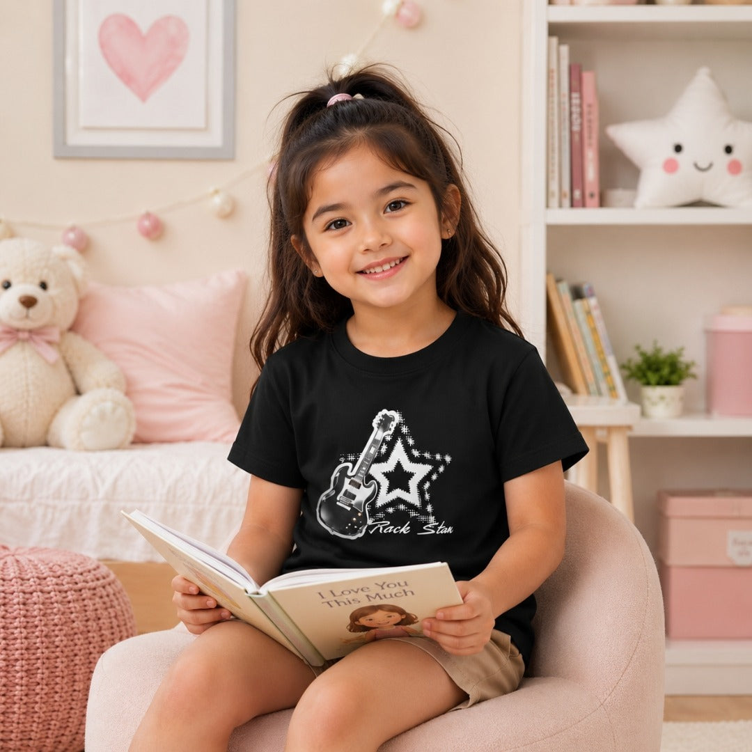 rock star guitar printed kids Black t-shirt (front)