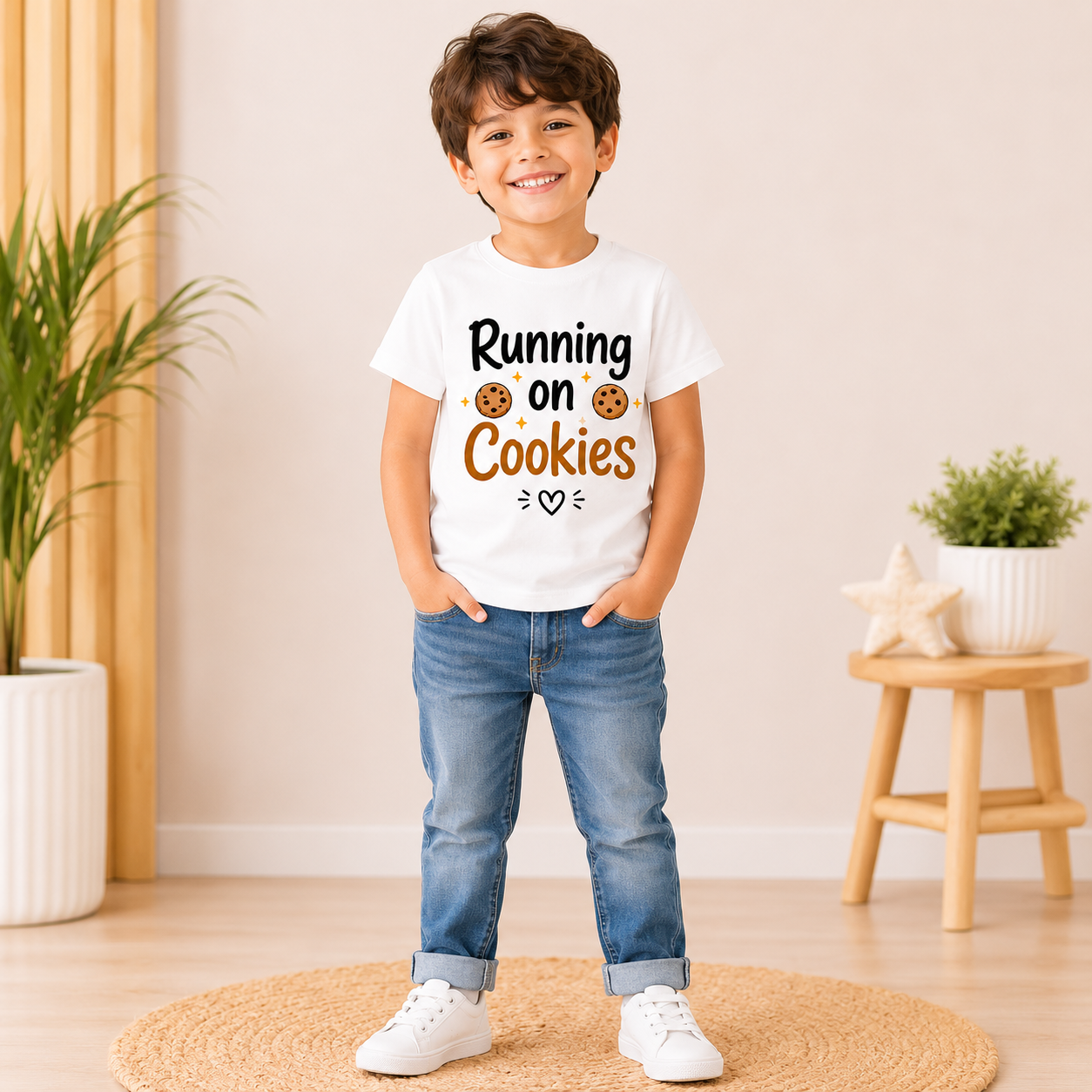 Kids Cotton Graphic T-Shirt | Running on Cookies Printed T-Shirt for Boys & Girls