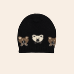 black teddy bear jacquard knitted baby cap 