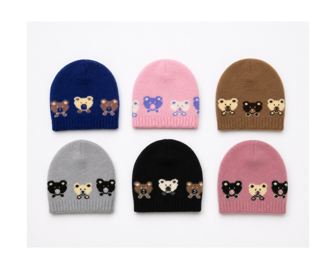 teddy bear jacquard knitted baby cap