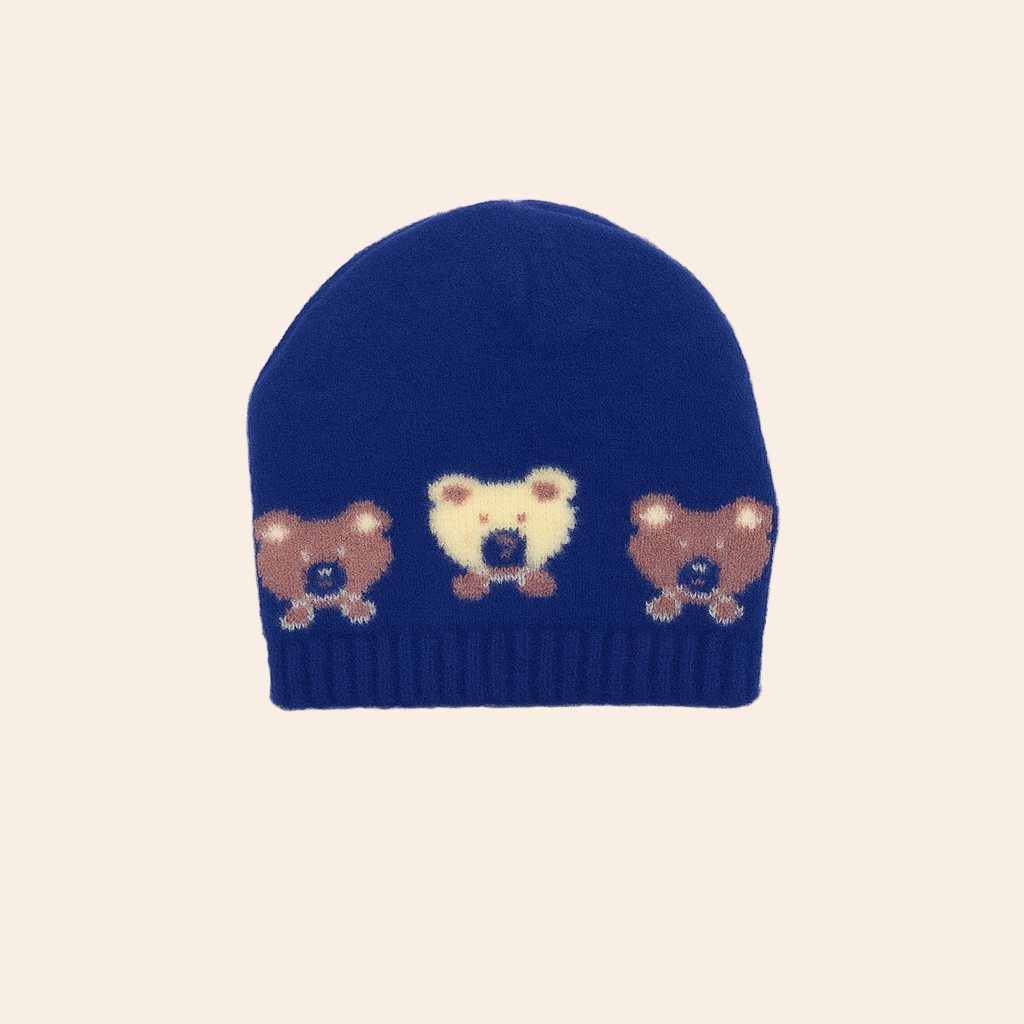 teddy bear Jacquard knitted baby cap
