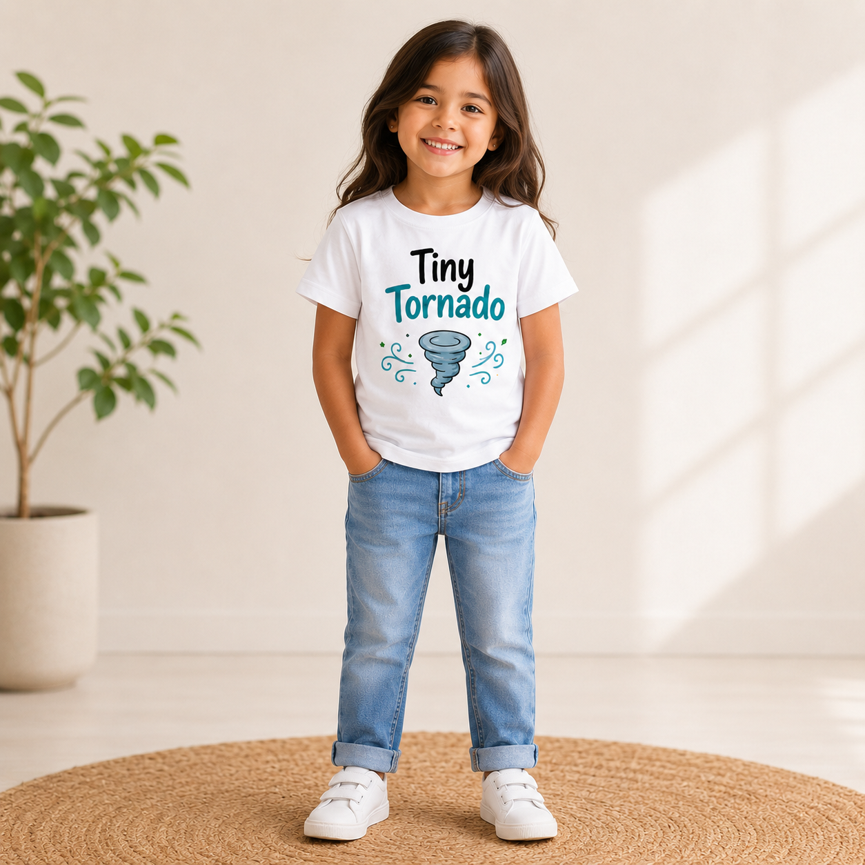 tiny tornado kids printed white t-shirt (girl front)