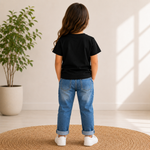 tiny tornado kids printed black t-shirt (girl back)