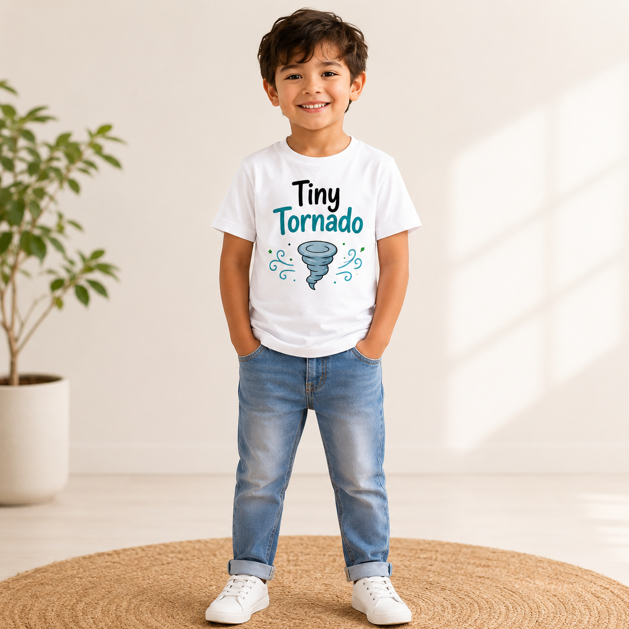 Tiny Tornado Kids Printed T-Shirt | Cute Tornado Character Design