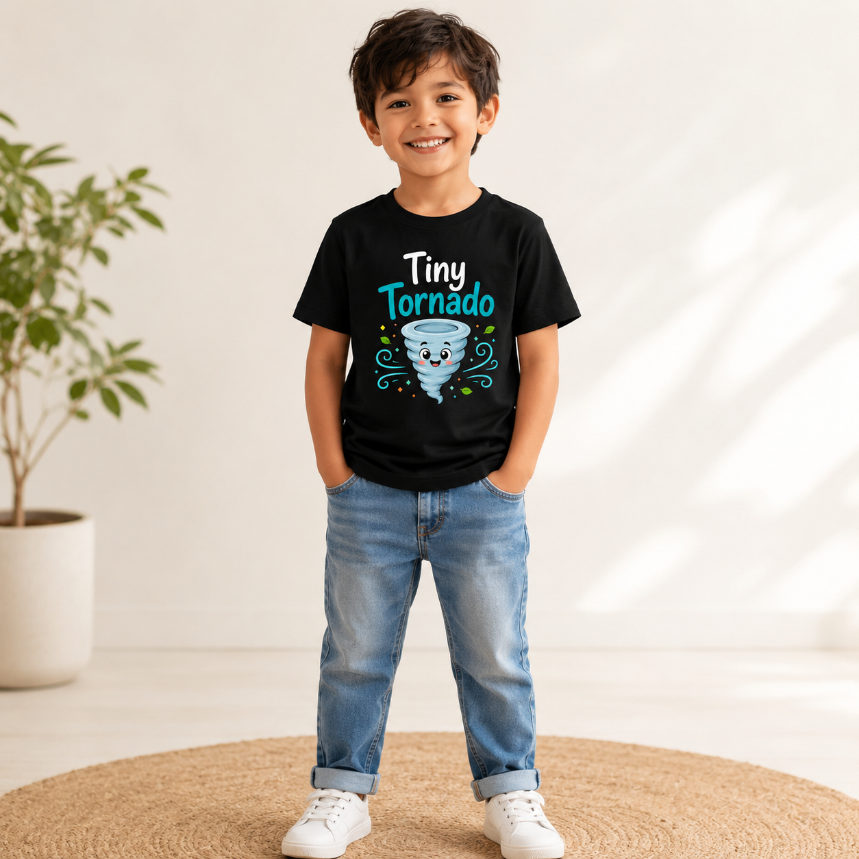 Tiny Tornado Kids Printed T-Shirt | Cute Tornado Character Design
