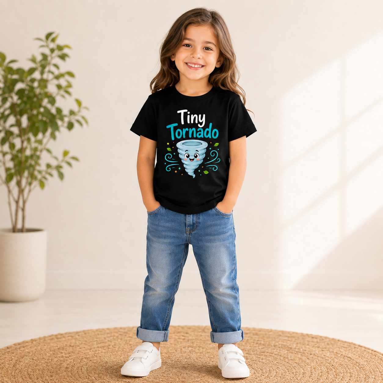 tiny tornado kids printed black t-shirt (girl front)