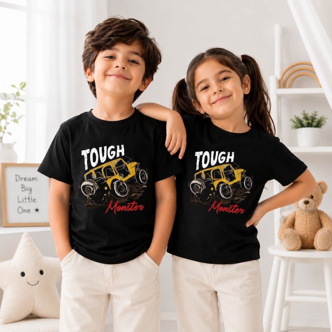 Monster jeep kids cotton black t-shirt (girl & boy)