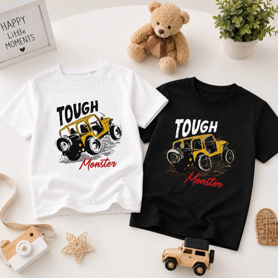Monster jeep kids cotton white/black t-shirt 